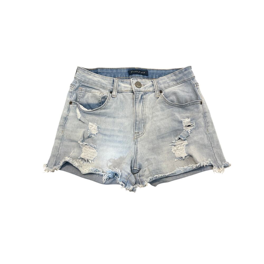 Aeropostale Blue Jean Shorts SuperHigh-Waisted Midi Distressed Size 8